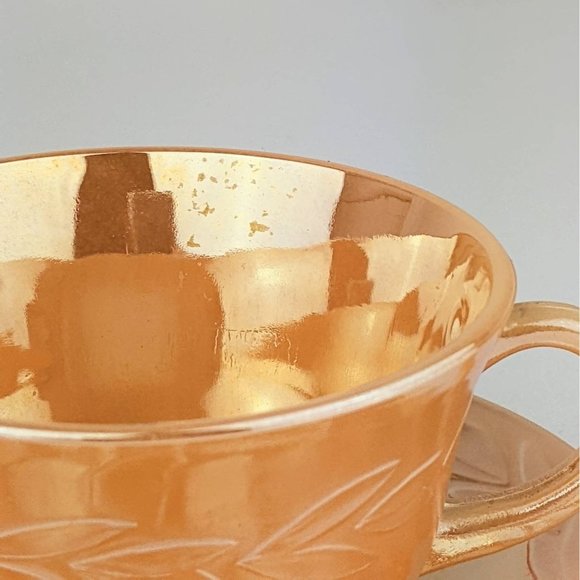 Luster Peach Cup and Saucer Set Vintage Orange Coffee Tea Cup & Saucer Fire King - Picture 10 of 10